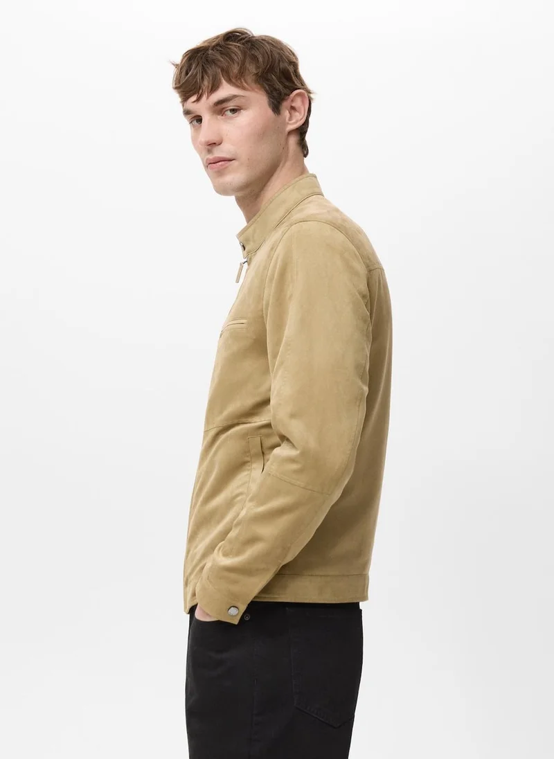 مانجو مان Suede-effect biker jacket